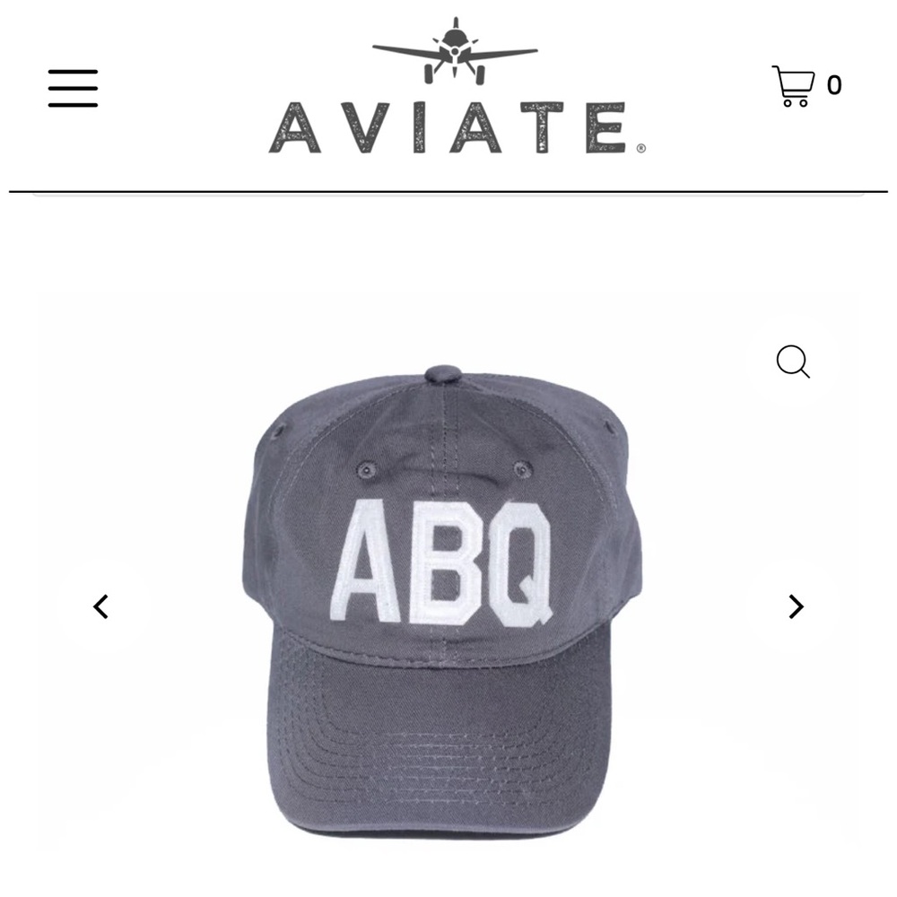 NWOT Aviate Charcoal Gray Hat with White ABQ stitched.